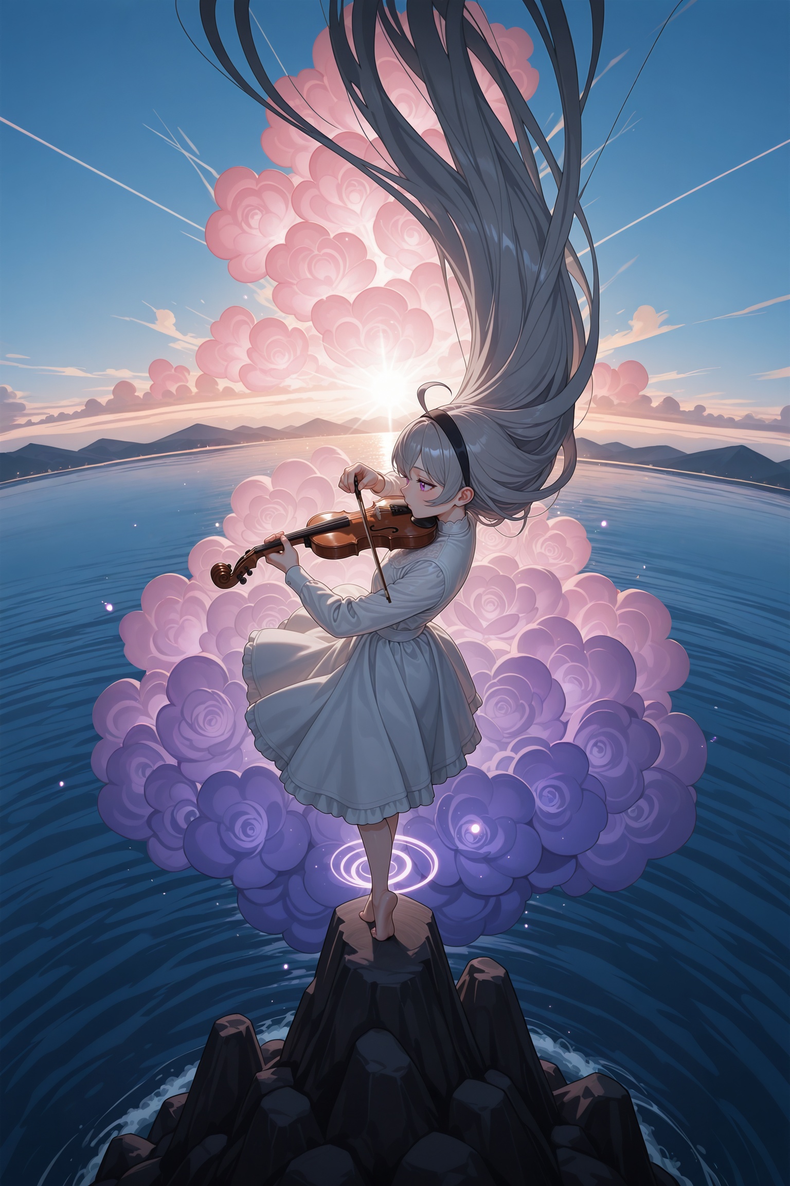 grey hair,  purple eyes,  very long hair on Tensor.Art
