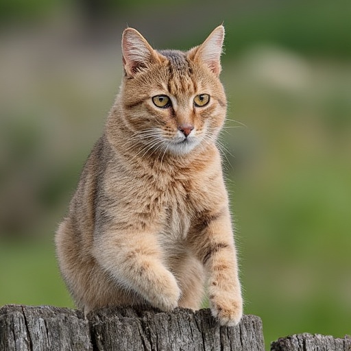 a photograph of a cute cat sitting on top of a fence post outdoors. on Tensor.Art
