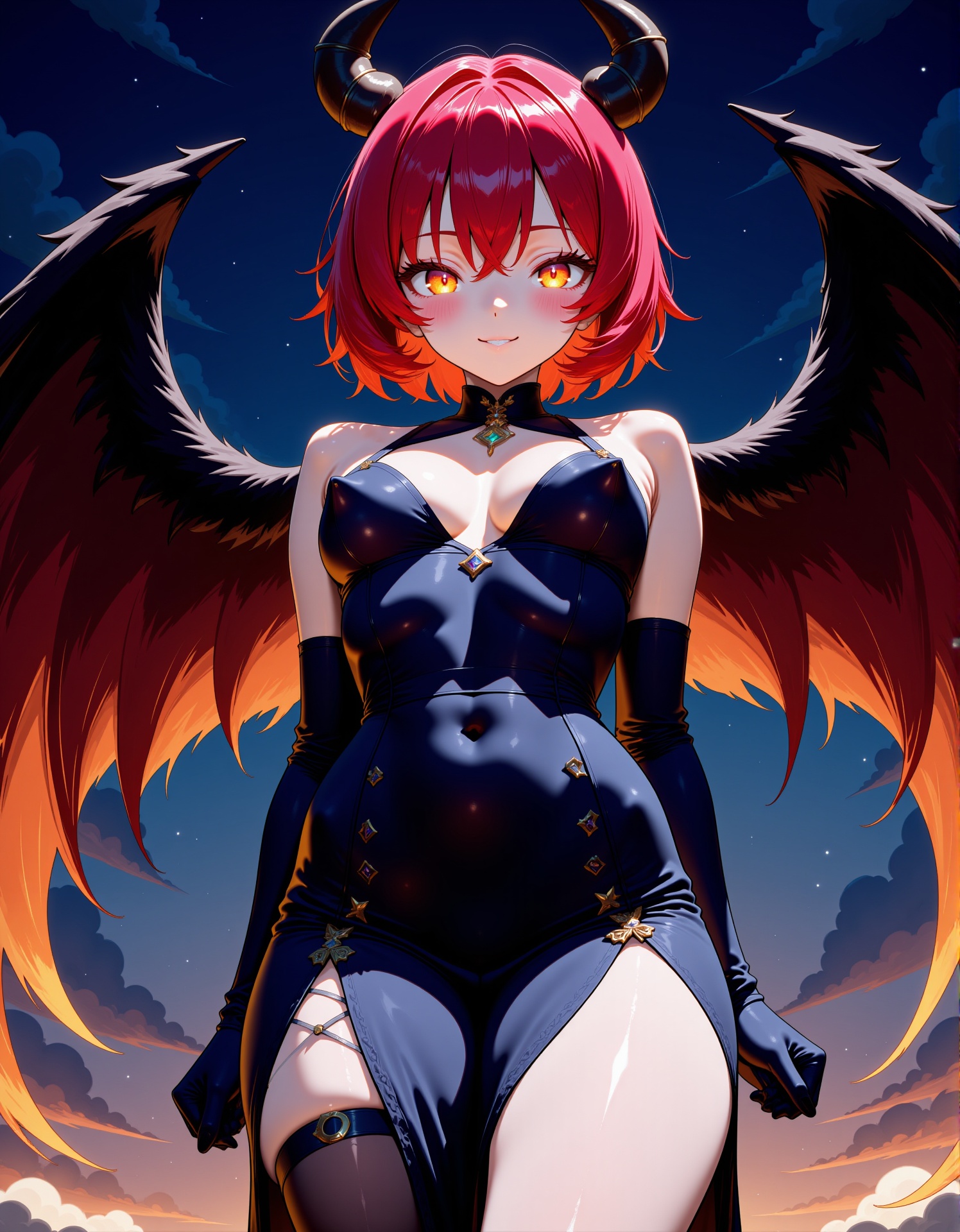 1girl,  small black devil horns,  large black angel wings on Tensor.Art