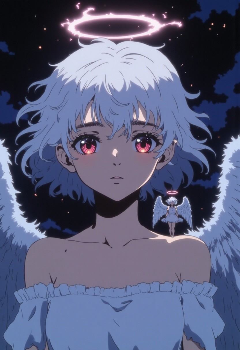 3986738193,  fac2,  This digital artwork depicts an anime-style angelic girl with short on Tensor.Art