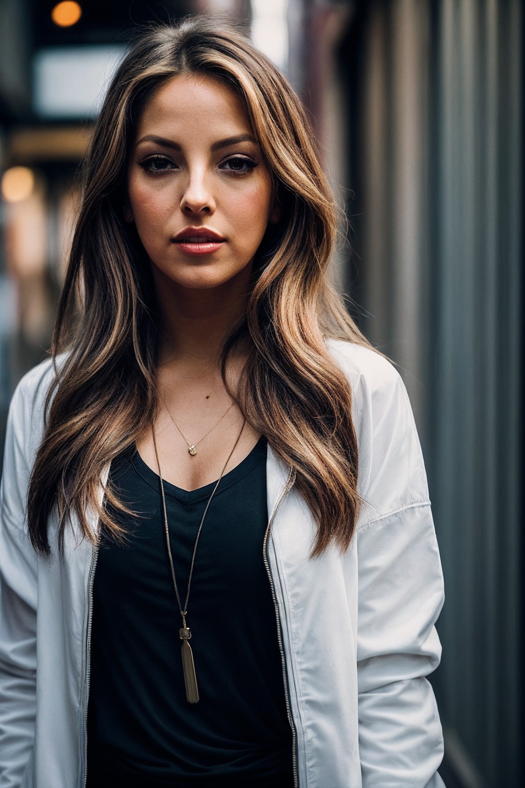 JennaH_SoloTI_v1,  (In a casual,  worn-in outfit with a simple shirt and jacket on Tensor.Art