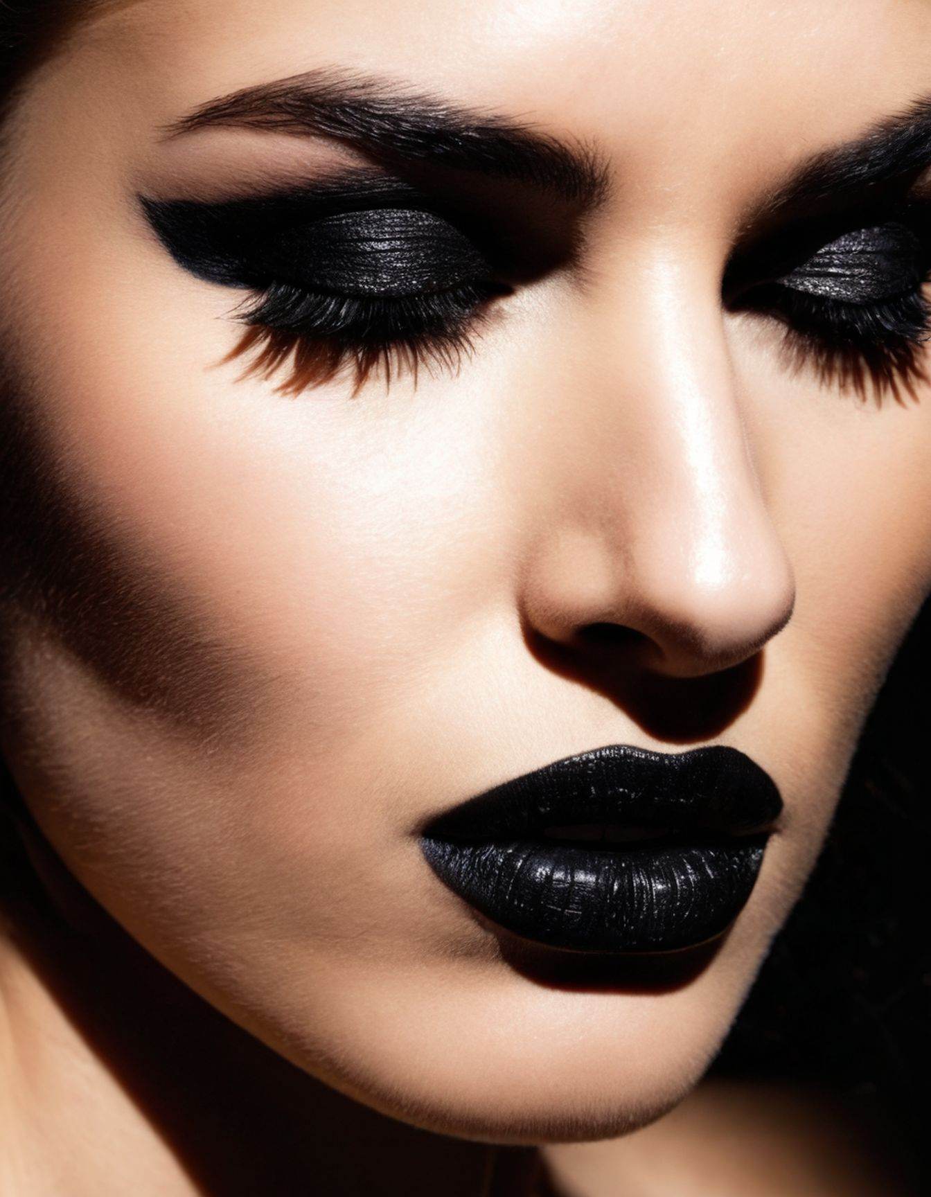 Intimate close-up of a model's face,  heavy makeup,  strong contrast on Tensor.Art