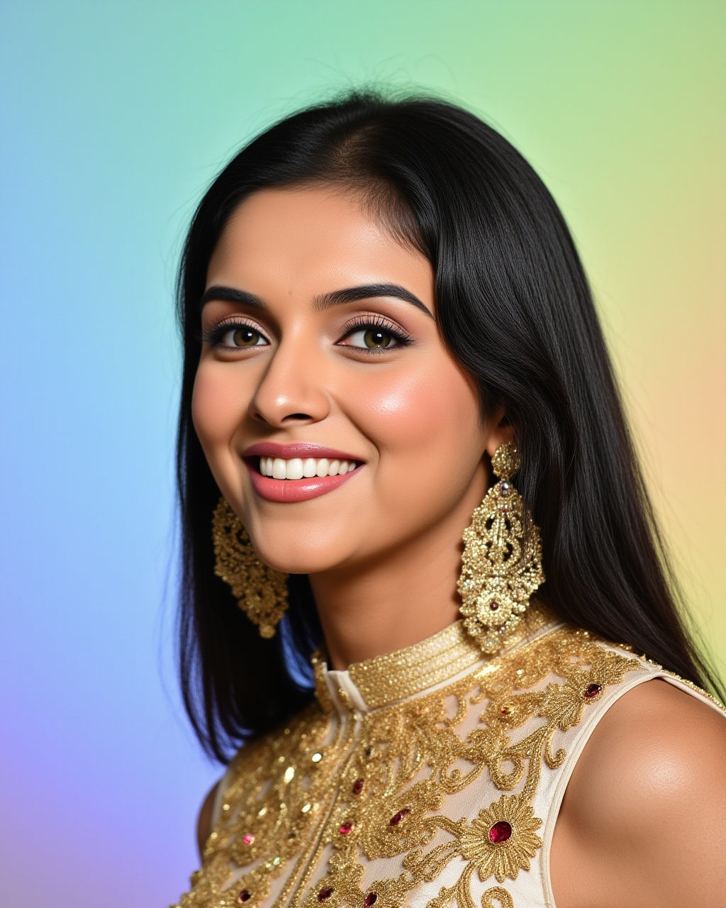 headshot photo of Asin woman,  candid photo with natural colors,  grinning expression on face on Tensor.Art