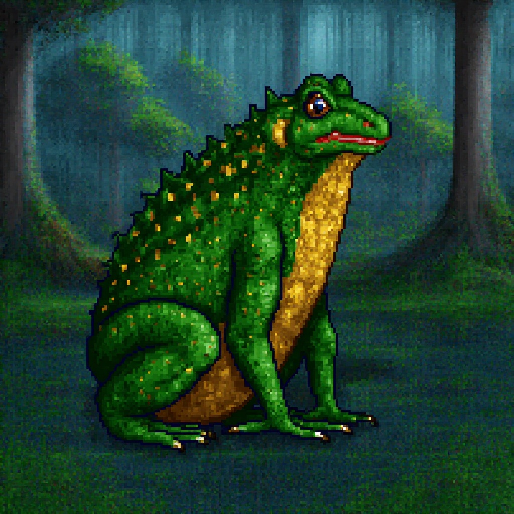 Origian HoMM2 style full-height Toad creature by Tracy Iwata on a fanart witch faction background,  witch creature,  witch...