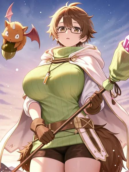1girl,  cowboy shot,  holding staff on Tensor.Art