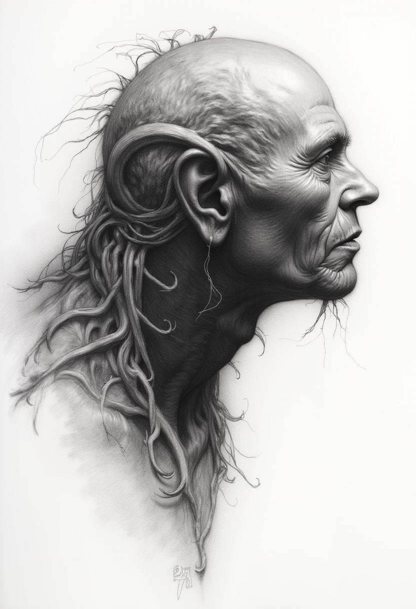 charcoal drawing strange creature by Pam Hawkes,  drawing art style,  expressive lines on Tensor.Art