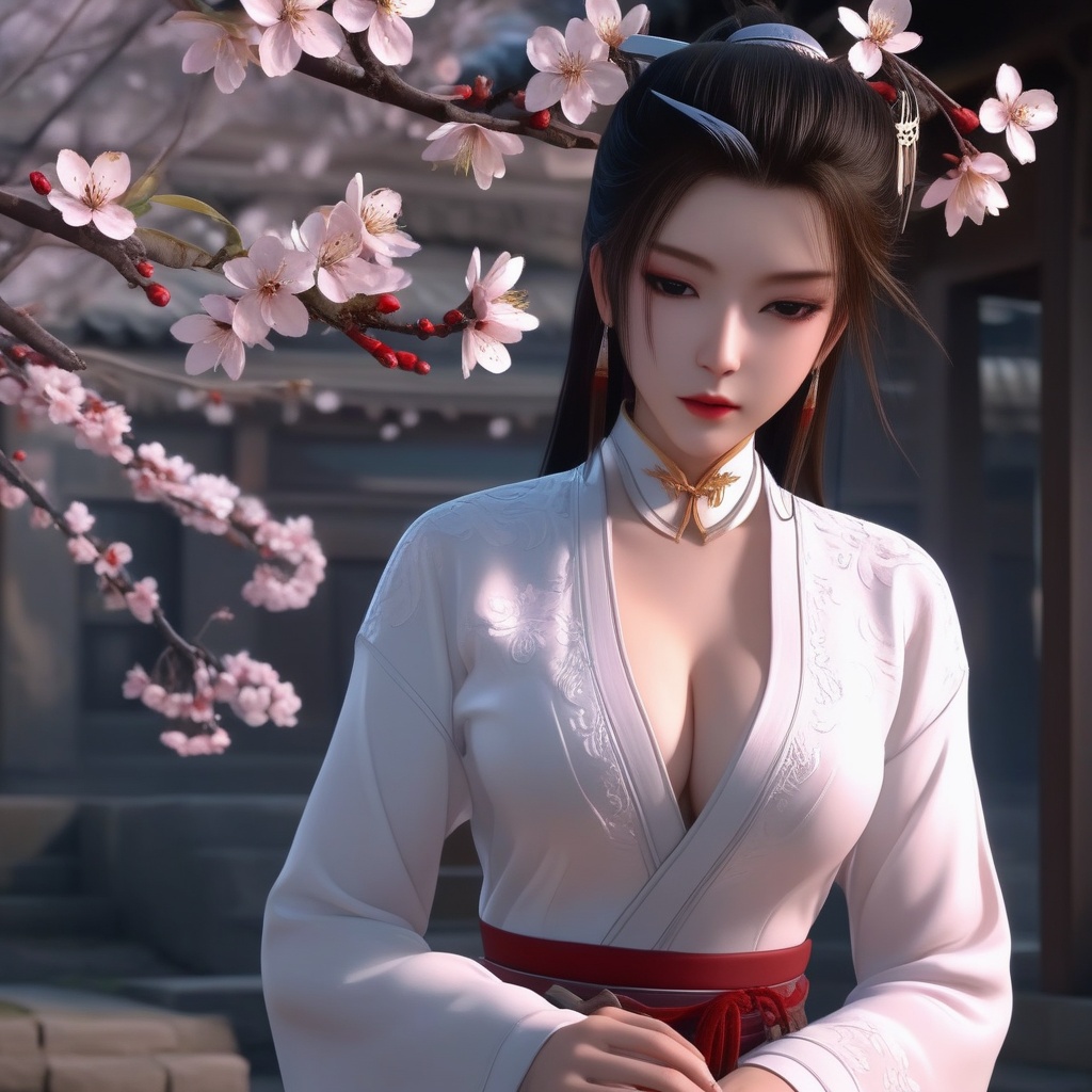 <lora:832-DA-XL-少年白马醉春风-晏琉璃-白衣:0.8>, (,1girl, ,best quality, ),,  ,ultra realistic 8k cg,, ,masterpiece, (( , )),, ,   plum blossoms,    ,,  (cleavage),,  (), ,,