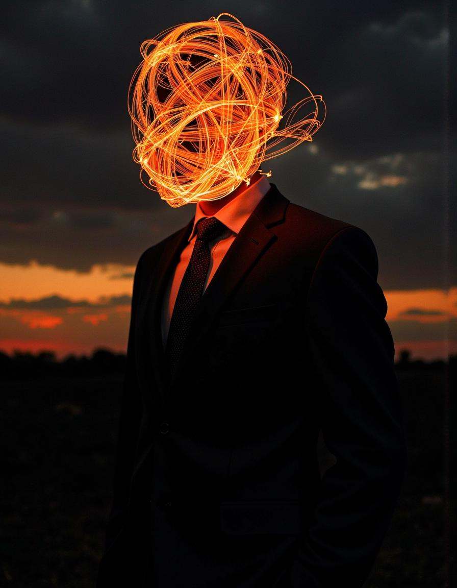 A highly detailed cinematic photography.Light Trails Photography by Aaron Siskind and Farah Mahbub of a person with head r...