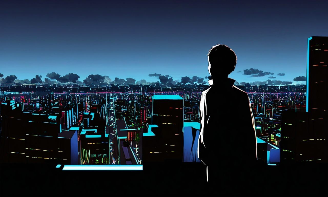 1boy,  high contrast,  cityscape on Tensor.Art