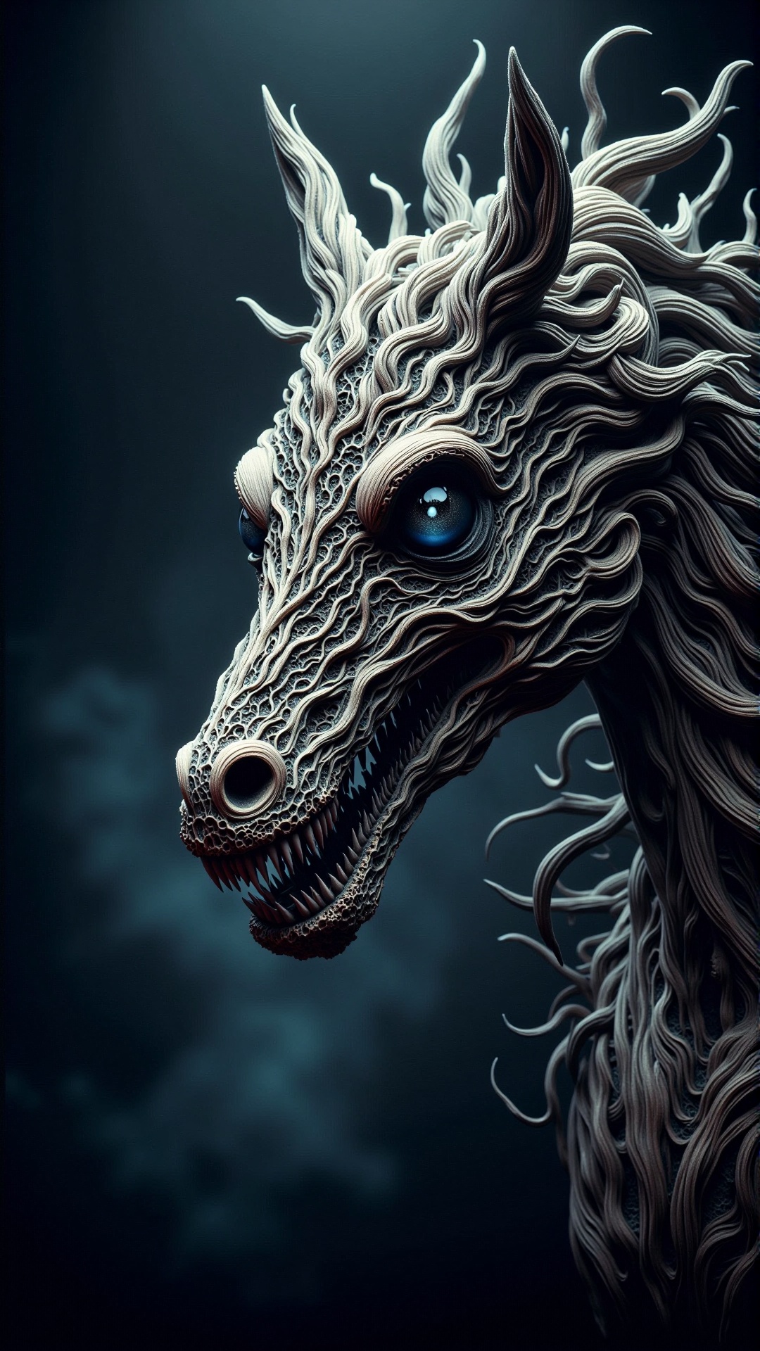 a photorealistic dark horror incisors malevolence anthropomorphic horse,  fursona,  trending on FurAffinity on Tensor.Art