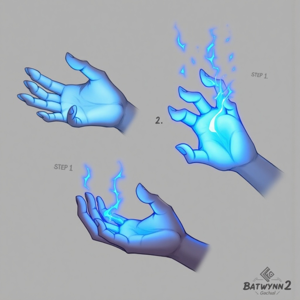 1other blue fire disembodied limb english text hands out of frame pov simple background This digital illustration featurin...