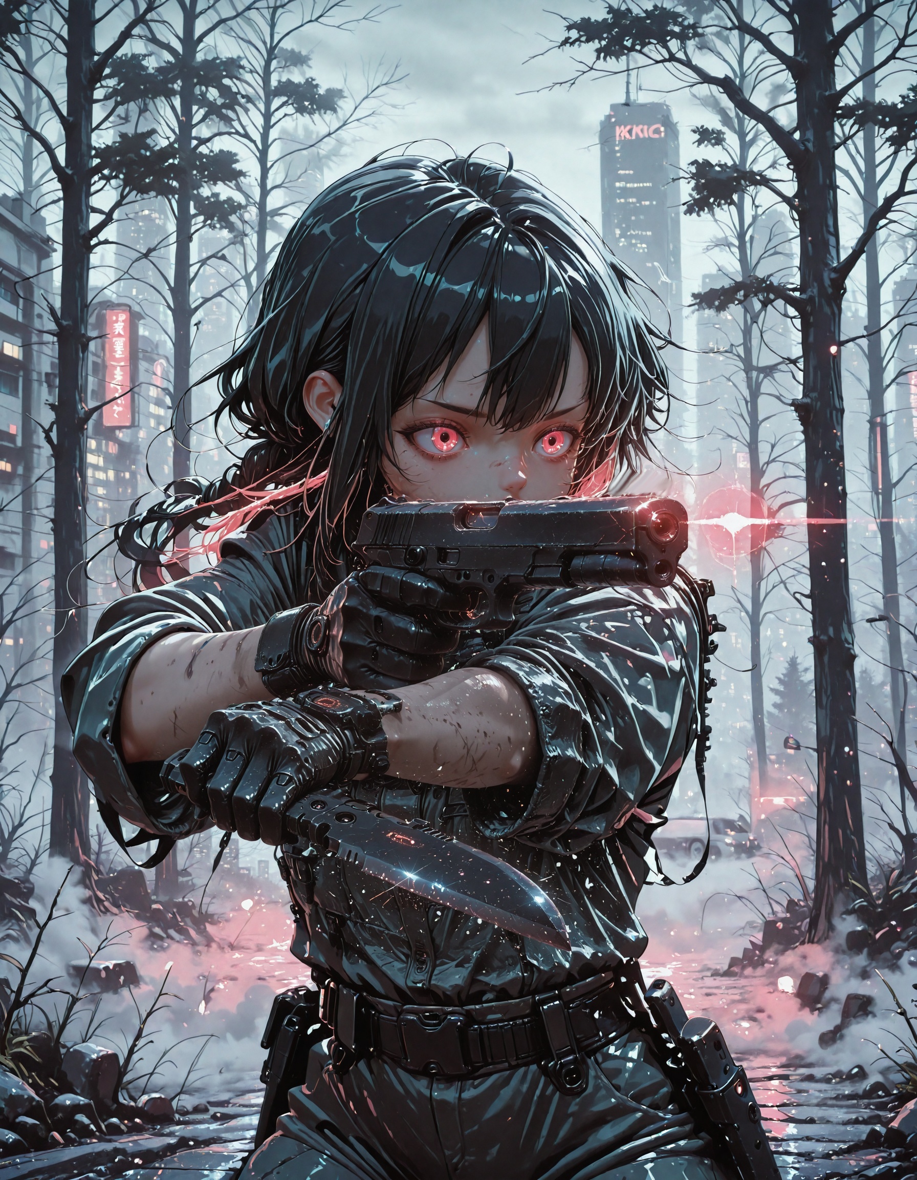 1girl,  pistol_x_tac_knife,  holding pistol and knife on Tensor.Art
