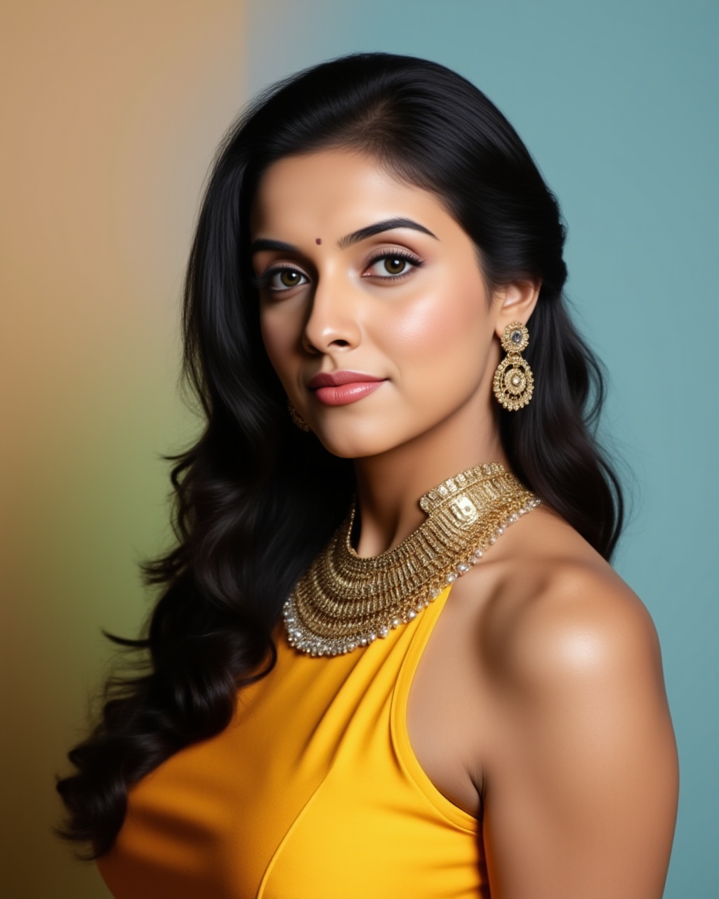 headshot photo of Asin woman,  candid photo with natural colors,  serious expression on face on Tensor.Art