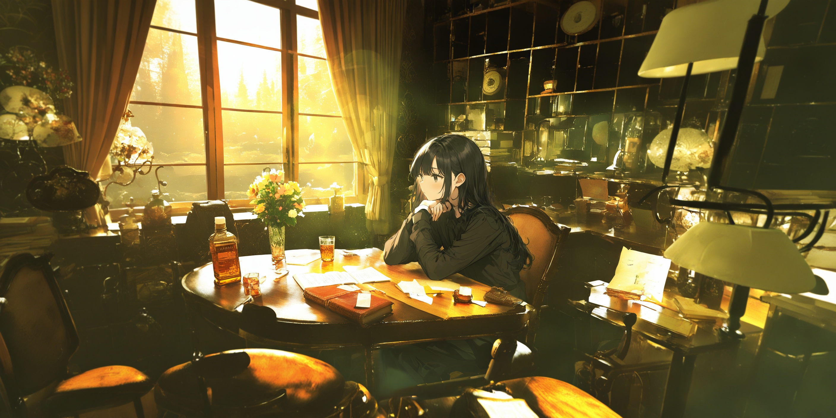 window,  indoors,  long hair on Tensor.Art