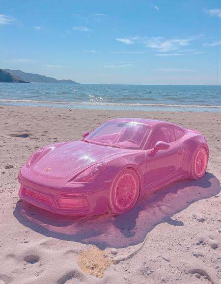 br12ght Photo of a sports car made out of pink glass on a sunny day. on Tensor.Art