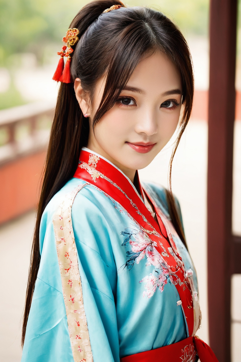 beautiful girl, (smirk:0.4), long hair, chinese clothes