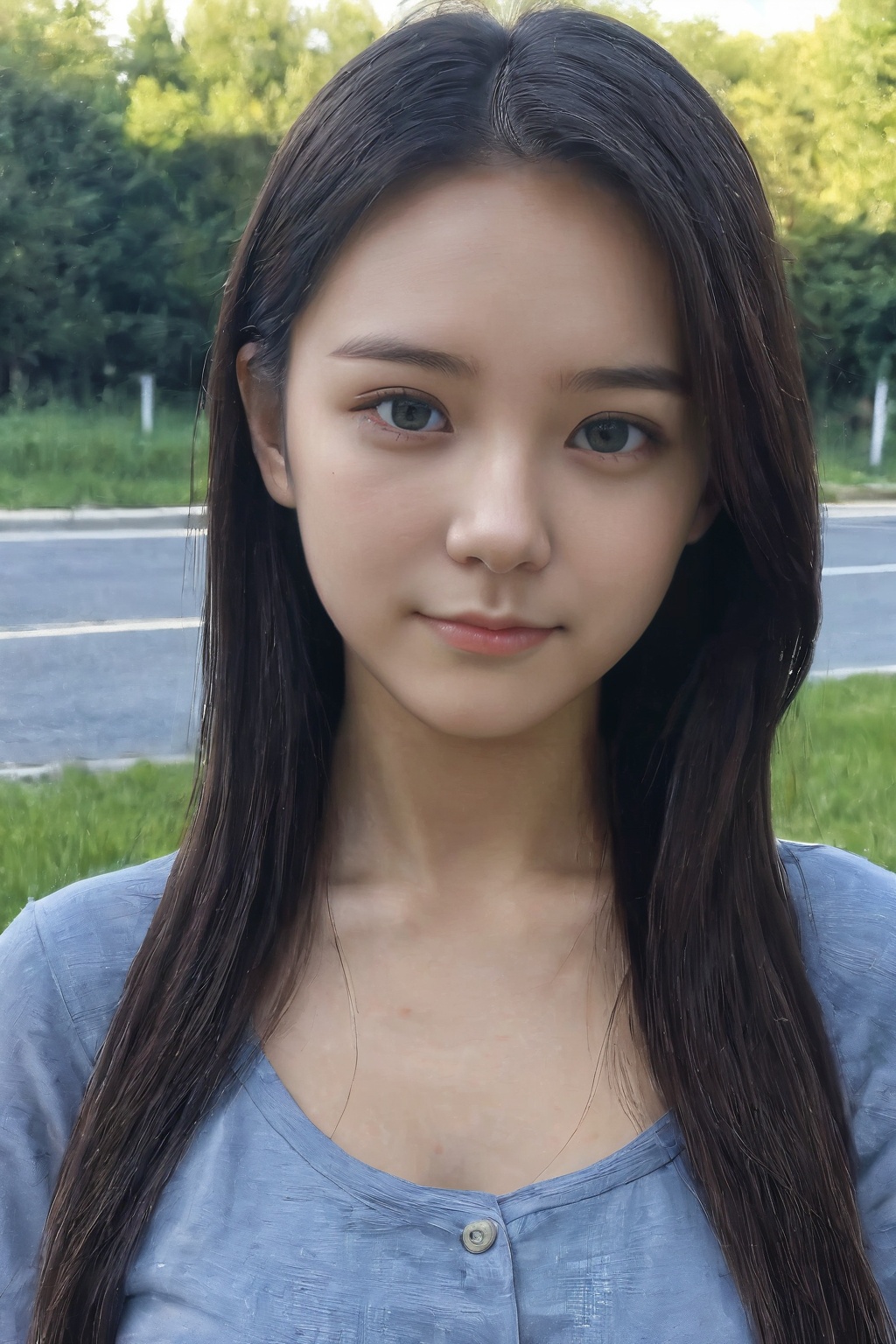 1girl, solo, looking at viewer, realistic, outdoors