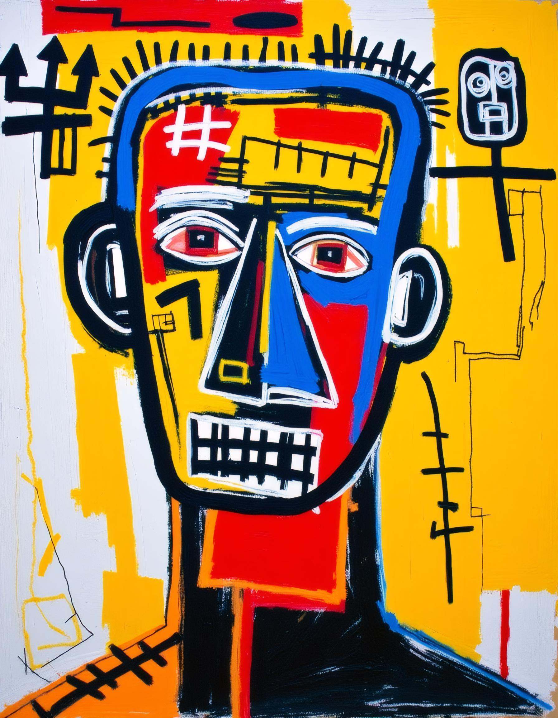 Jean-Michel Basquiat Style - 20th century abstract painting self portrait of Jean Michele Basquiat on Tensor.Art