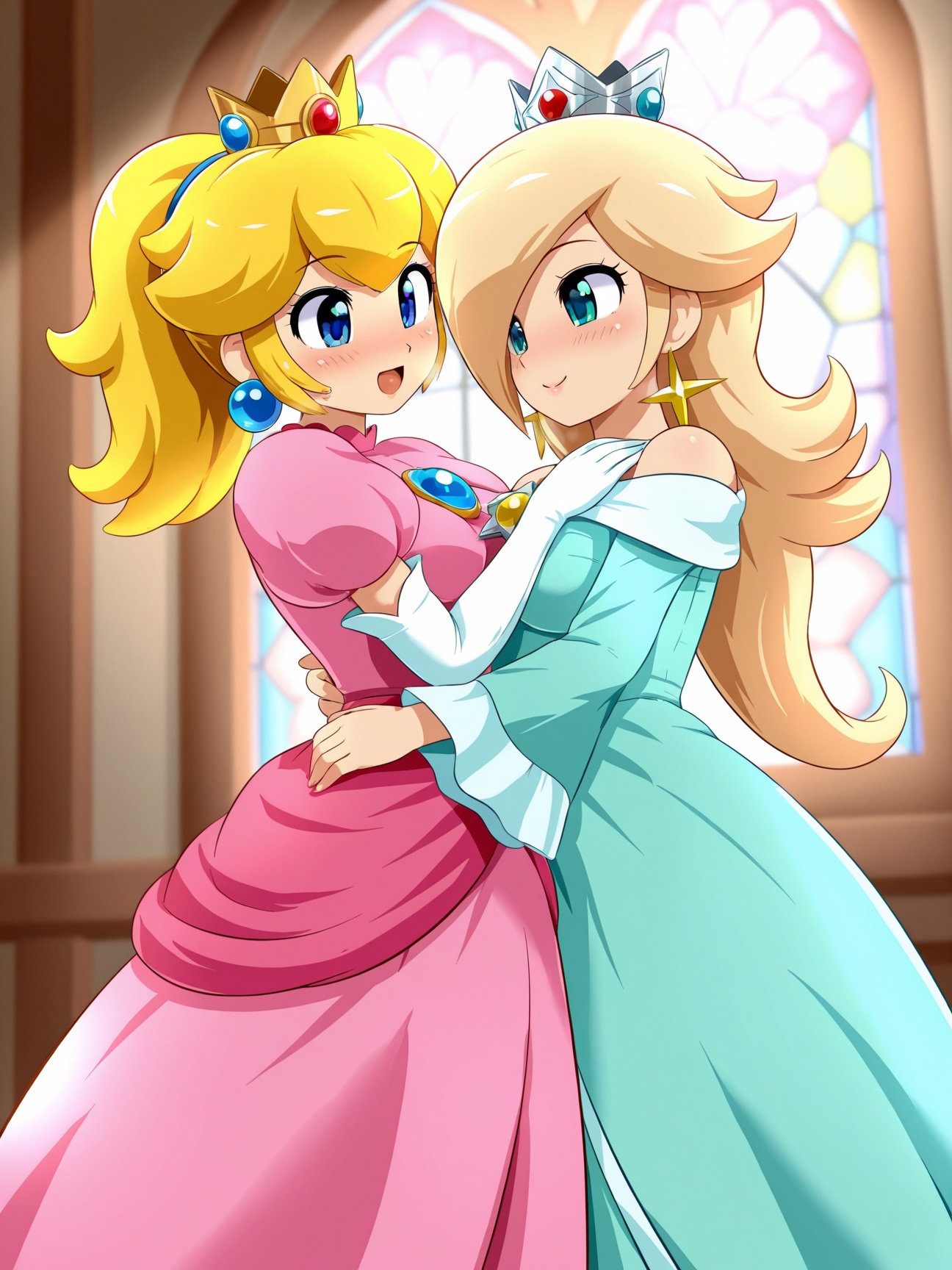 artist:konpeto,  2girls,  princess peach on Tensor.Art