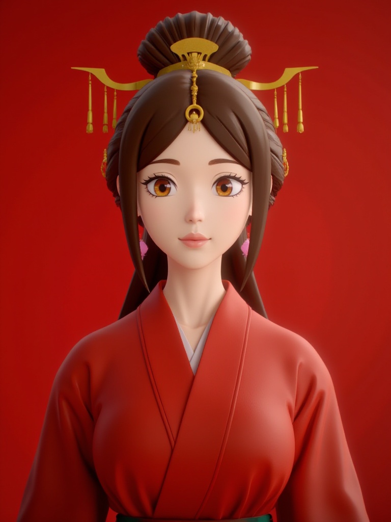 3D style,a girl wearing red chinese clothes,upper body