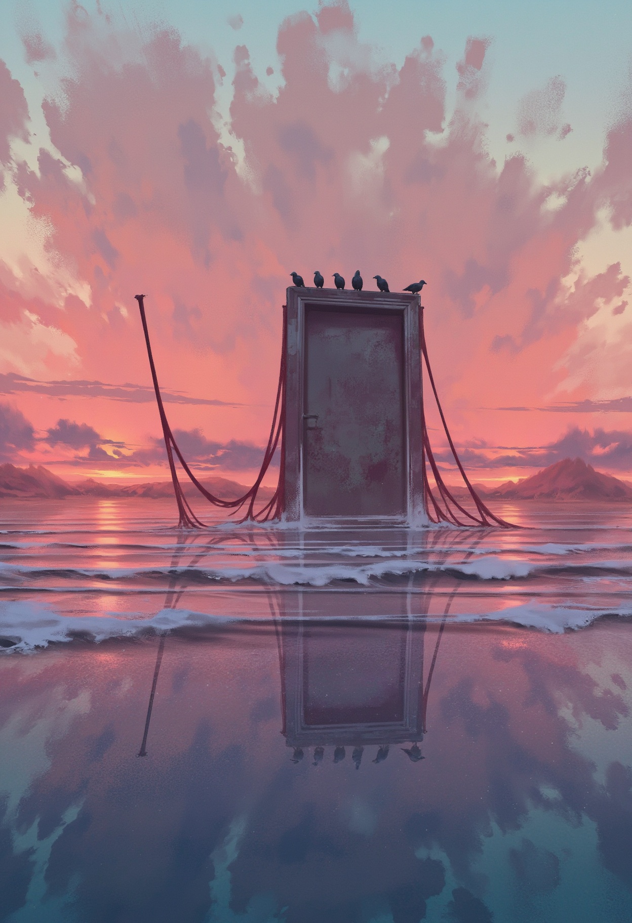 sc3n1ch0r1s0ns,  this is a whimsical digital artwork featuring a surreal and dreamlike scene. the image depicts a stylized...