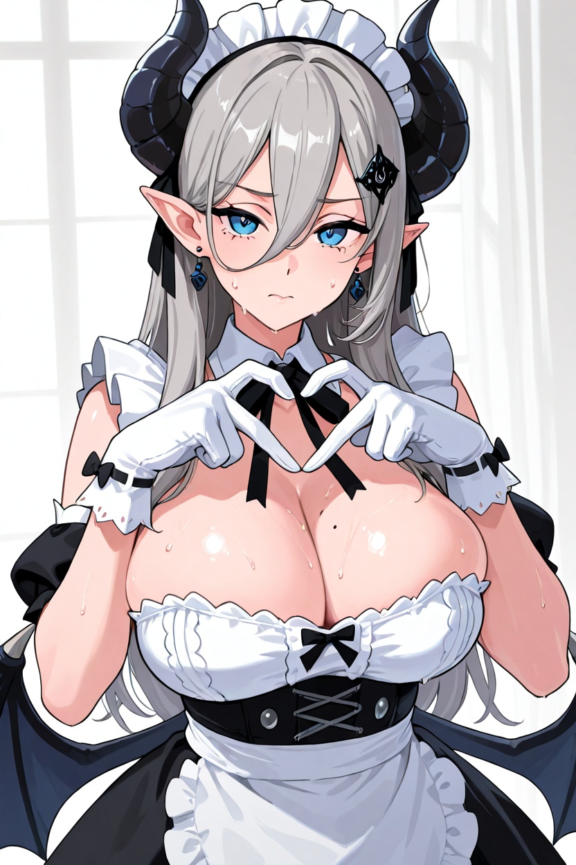 1girl,  four-finger heart hands,  unconventional maid on Tensor.Art