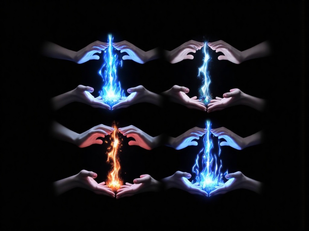 blue fire disembodied limb electricity fire flame glowing hands lightning magic out of frame pov pov hands signature simpl...