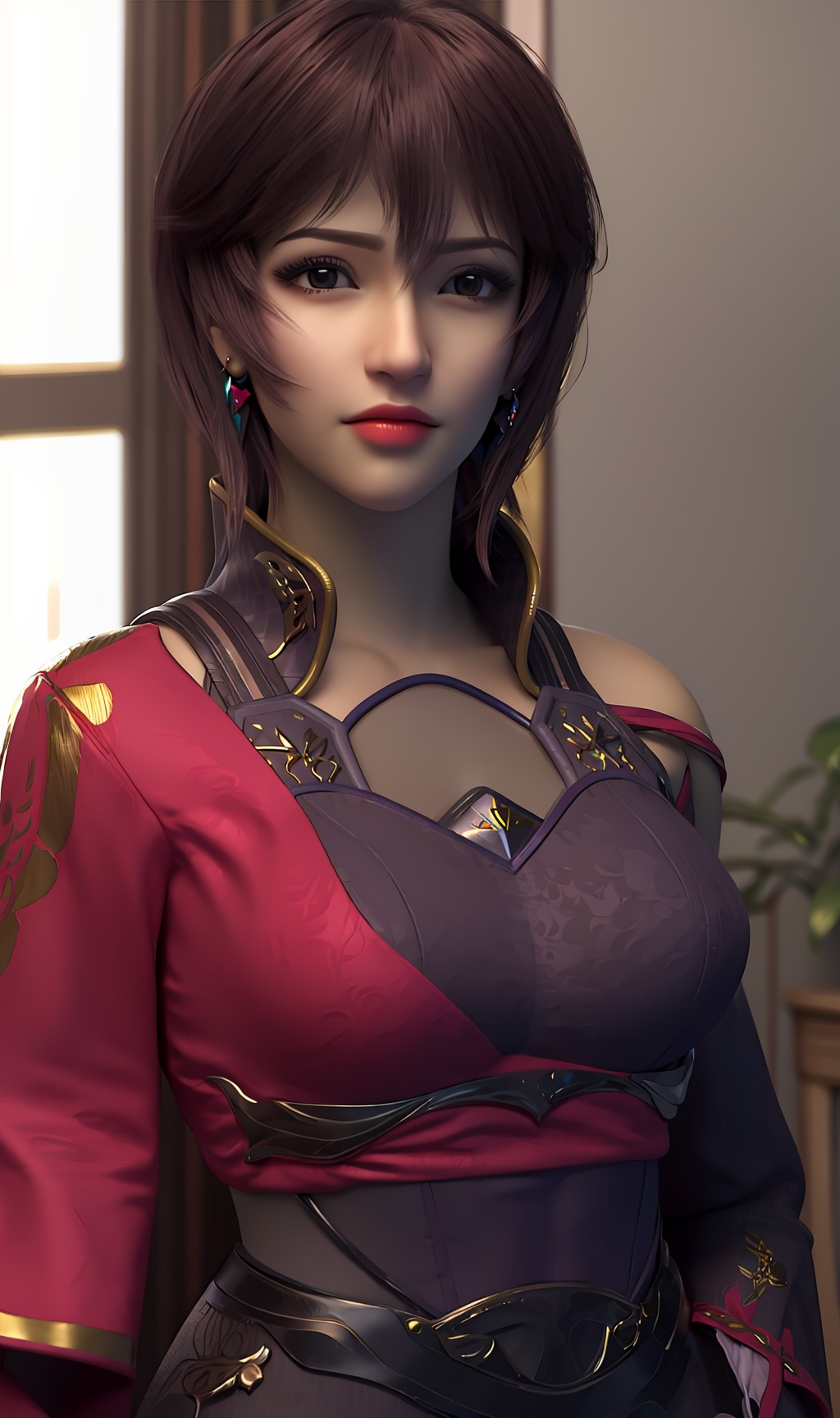 3D,masterpiece,(best quality),(makeup),official art, extremely detailed cg 8k wallpaper,((crystalstexture skin)), (extremely delicate and beautiful),(highly detailed),(face),(collar),(1girl), (solo), (jewelry), (earrings),(brown_hair),(short_hair),(hair_ornament),(handwear),(breasts),(standing),((upper_body)),(closed_mouth),(city,indoor,bed),(dress),(asymmetrical_clothes),(multicolored_clothes),(multicolored_dress),,(shiny_clothes),,((looking_at_viewer)),((Facing the camera)),, <lora:hipoly3DModelLora_v10:0.3>