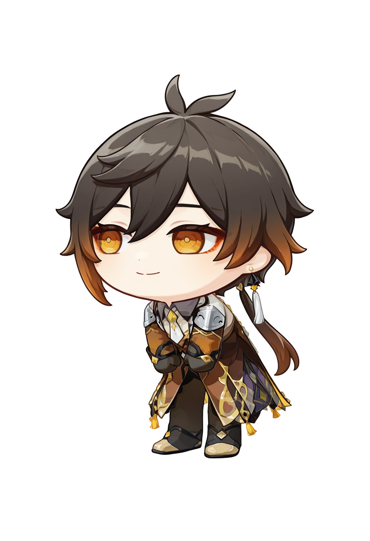 <lora:Brain Rot v0.9_noob:1.2>,solo,smile,1girl,full body,closed mouth,standing,chibi,leaning forward,white_background,looking_away,zhongli \(genshin impact\),