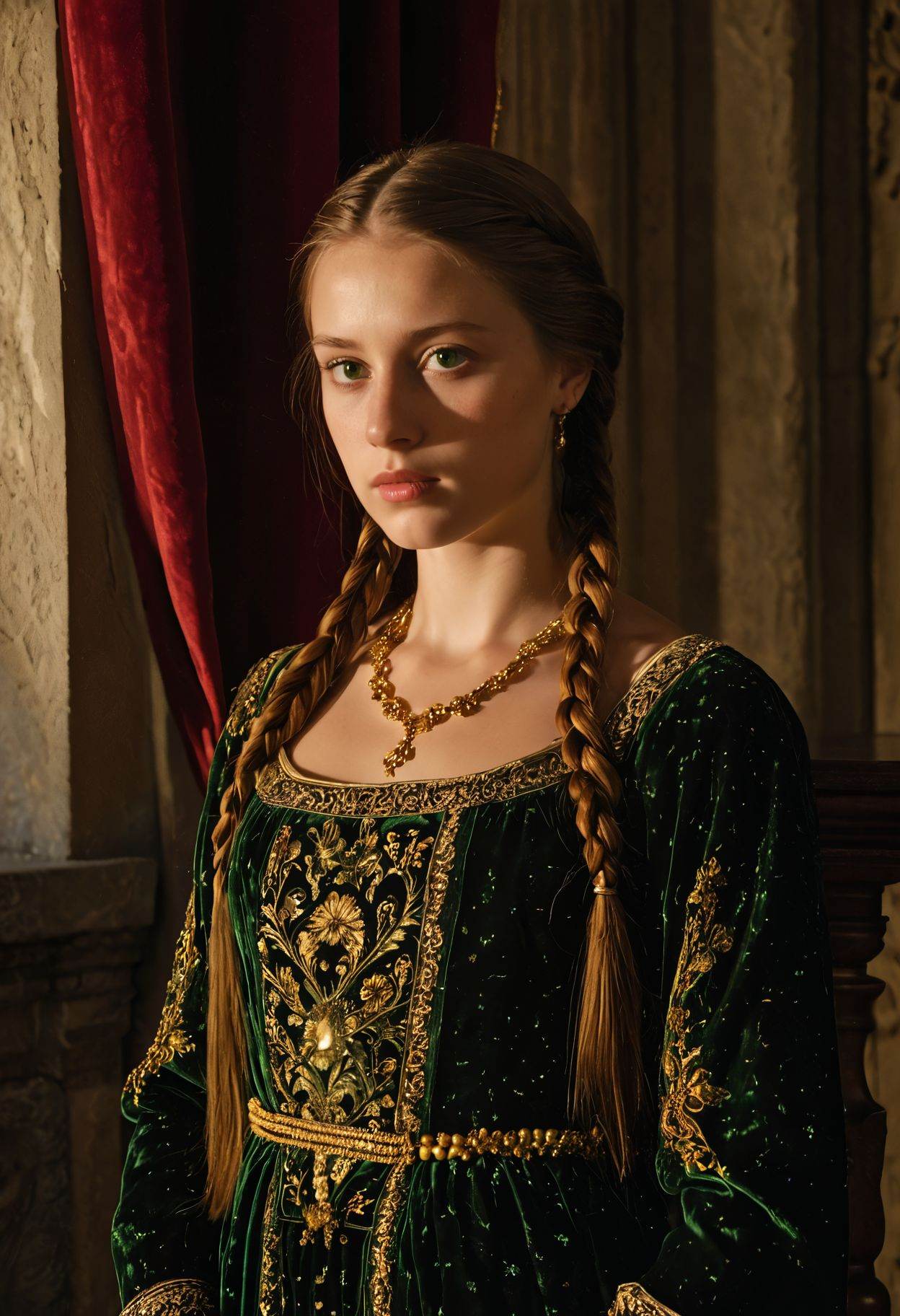 ultra realistic,  8k,  dramatic candle-lit portrait of a young medieval princess in royal chamber on Tensor.Art