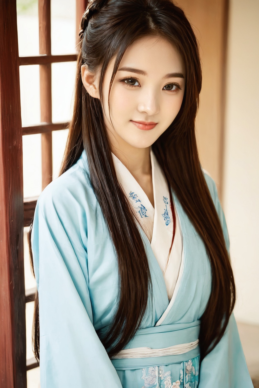 beautiful girl, (smirk:0.4), long hair, chinese clothes