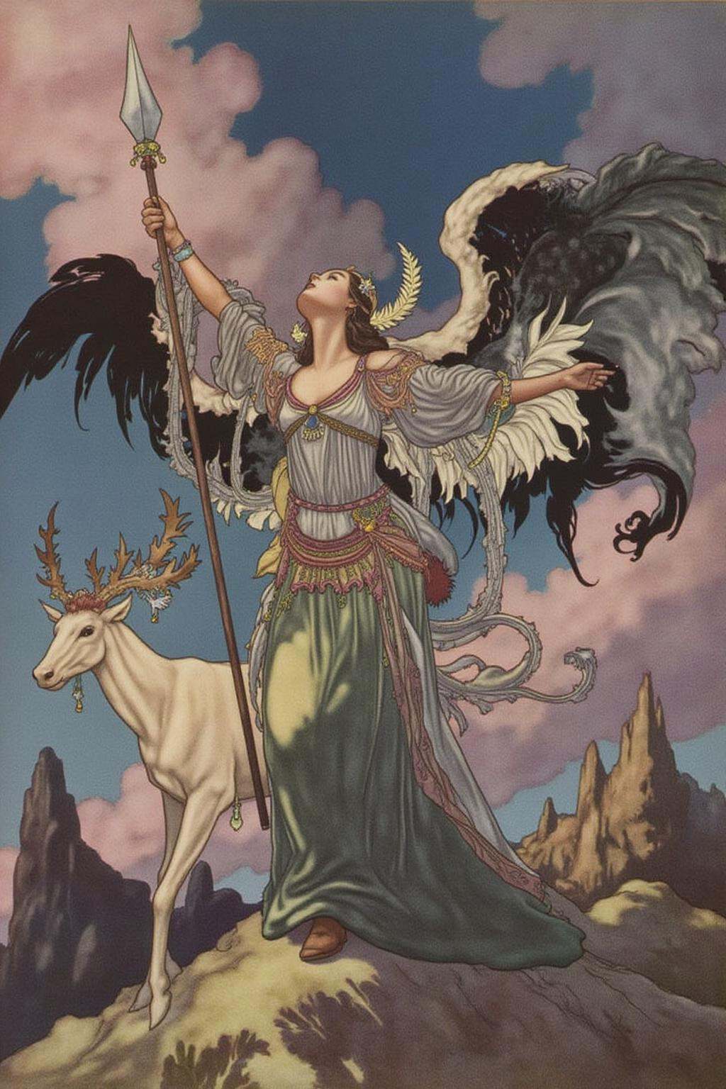 charob1 illustration. A Valkyrie lifting her spear towards the sky on Tensor.Art