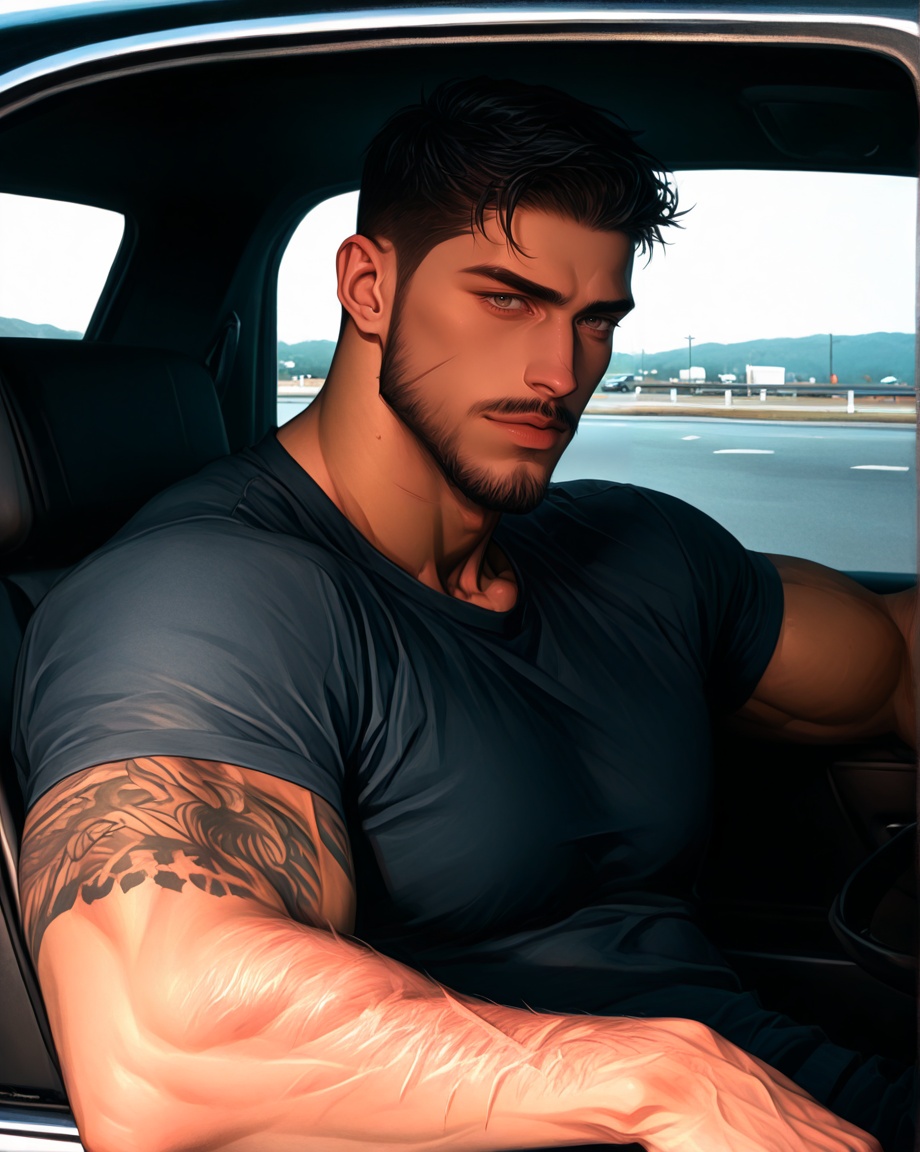 1boy,  male focus,  facial hair on Tensor.Art
