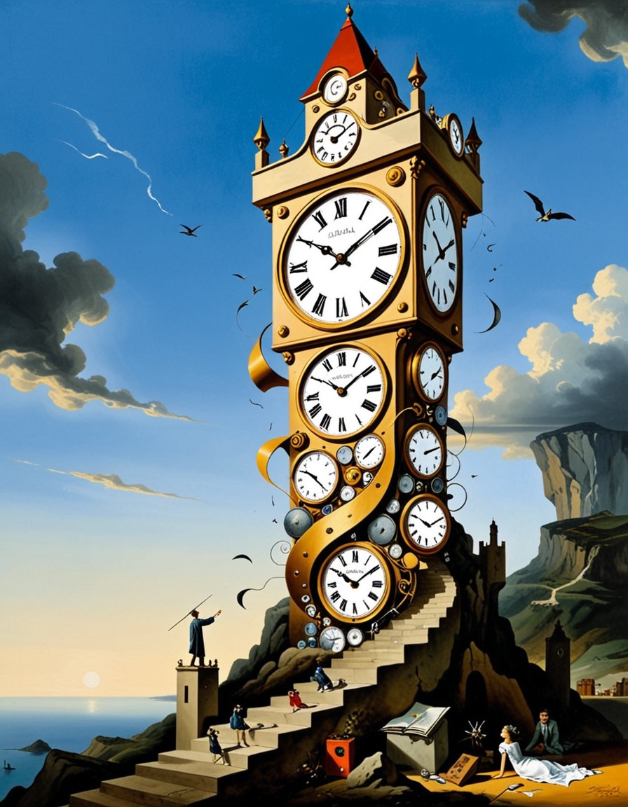 the falling tower of clocks,  Salvador Dalí style on Tensor.Art