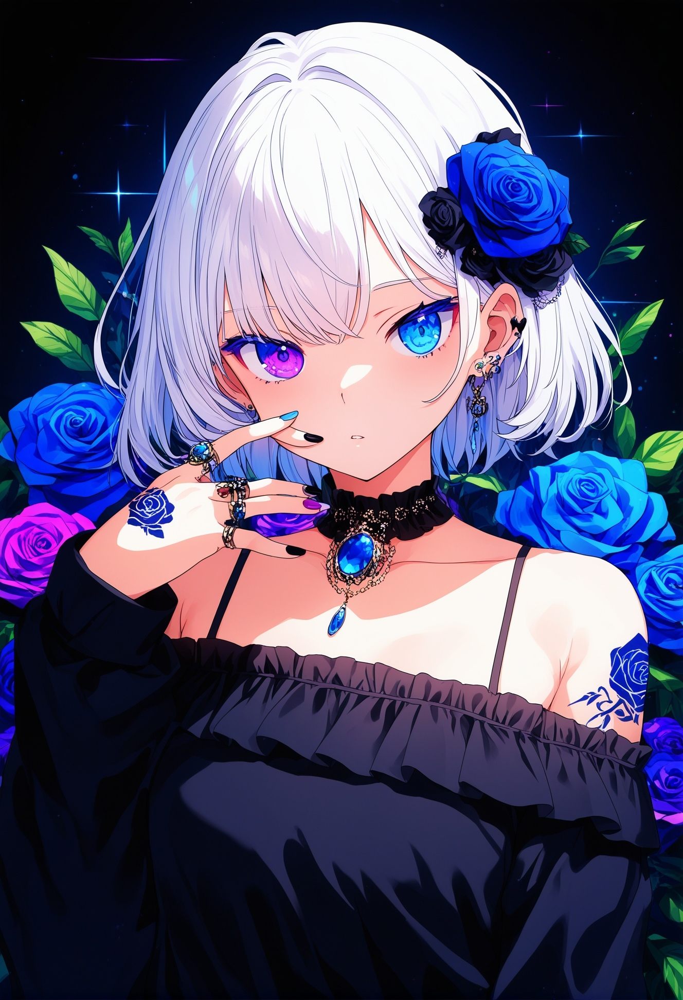 1girl,  blue flower,  hair ornament on Tensor.Art