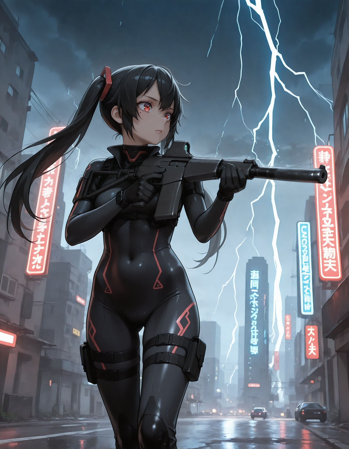 1girl,  twin tails,  black hair on Tensor.Art