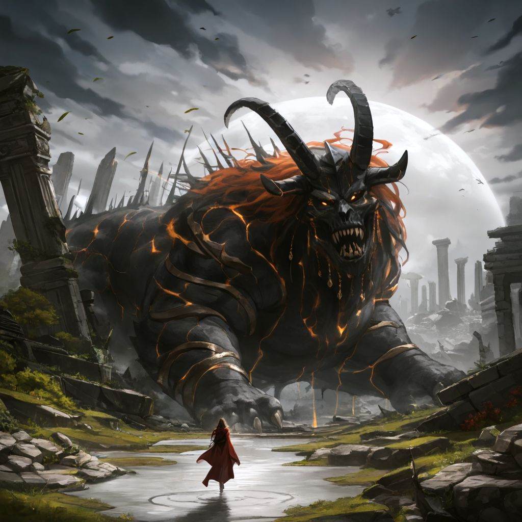 Horned "Whispers of forgotten tales echo through ancient ruins,  whispers of lives lived and civilizations lost.",  Mamoru...