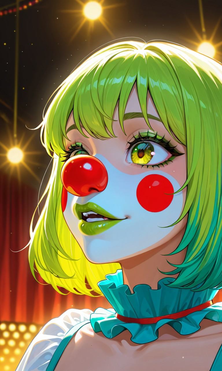 hazelnut eyes,  lime green lipstick,  multicolored hair on Tensor.Art