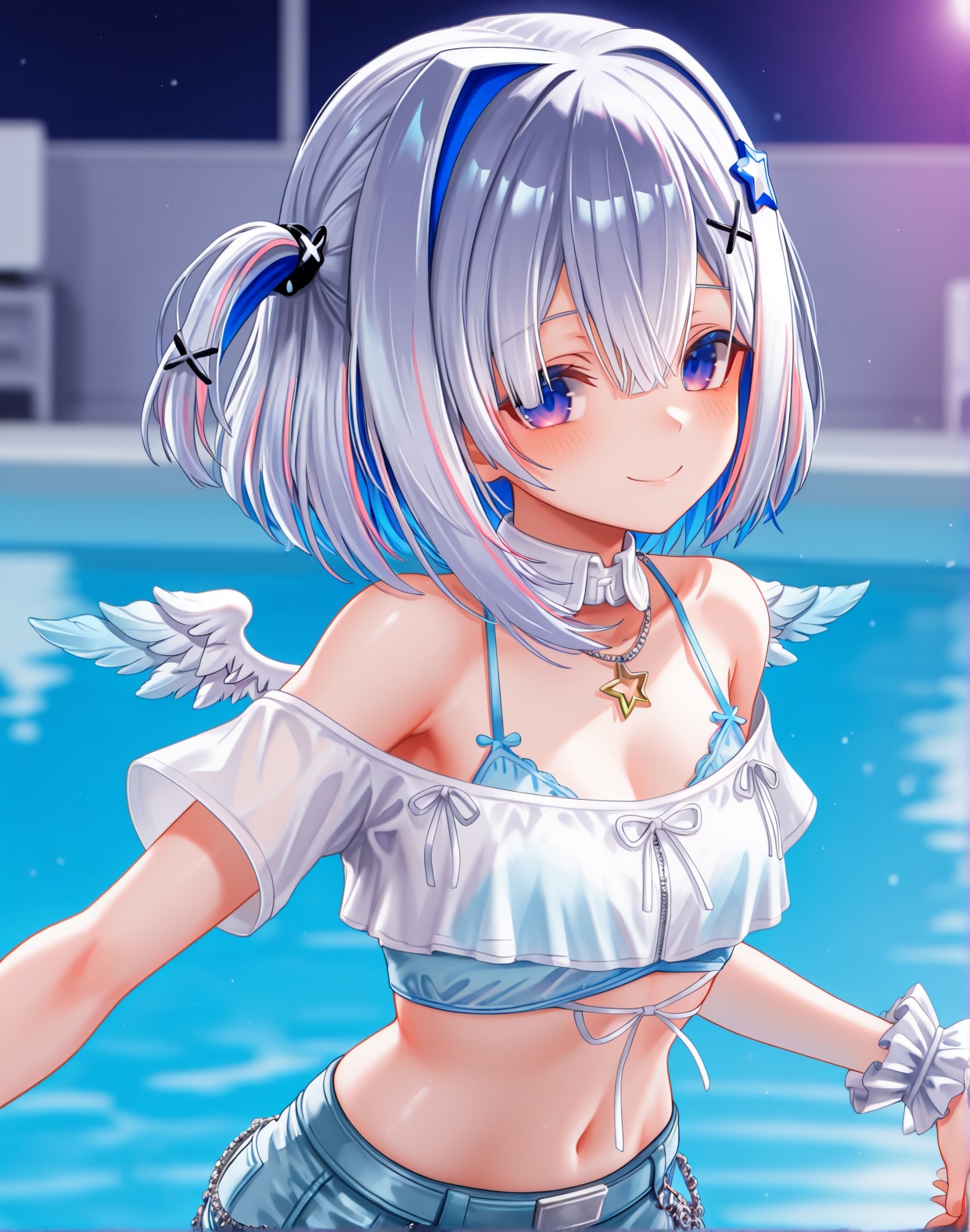 looking at viewer,  smile,  poolside on Tensor.Art
