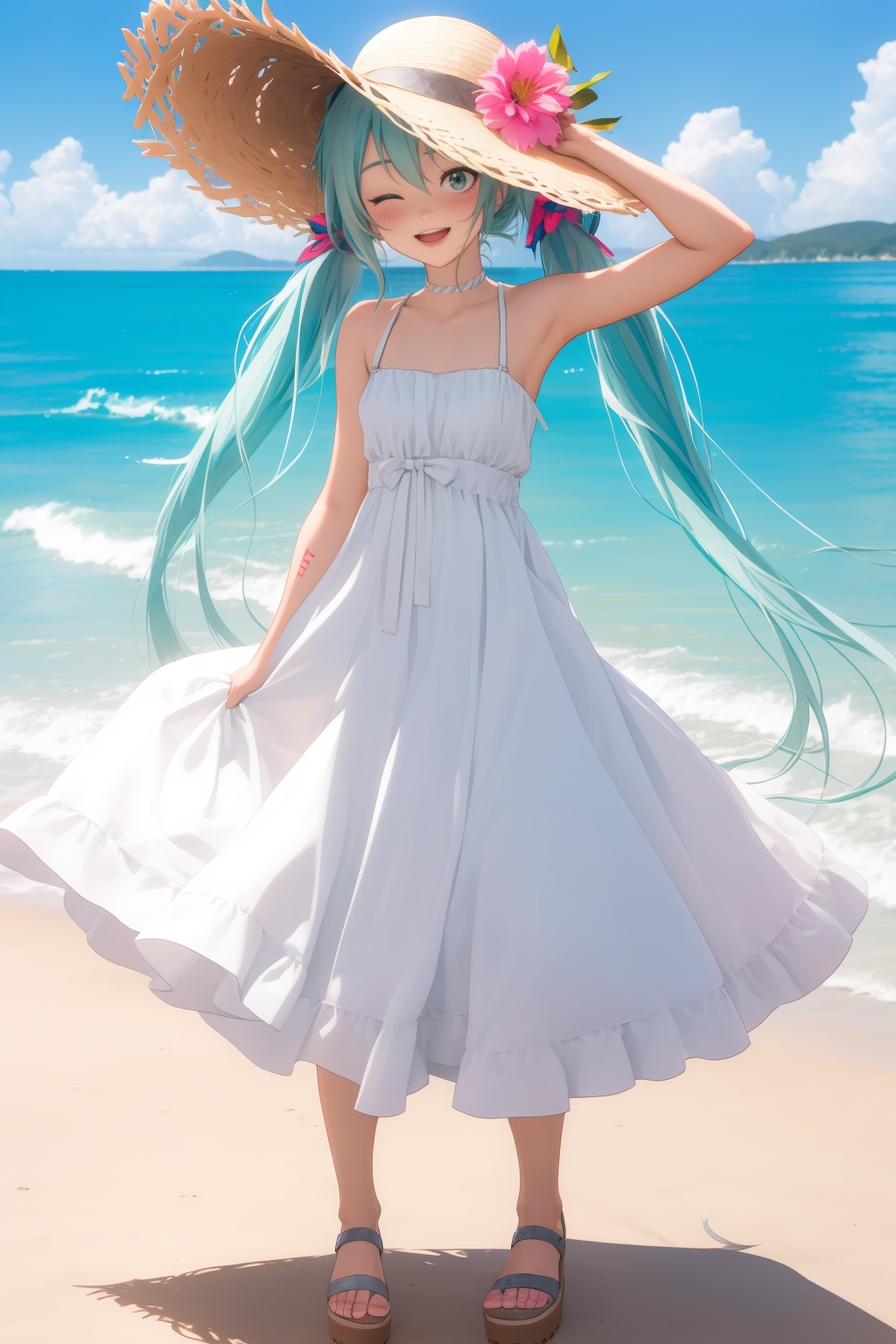 hatsune miku,  1girl,  ;d on Tensor.Art