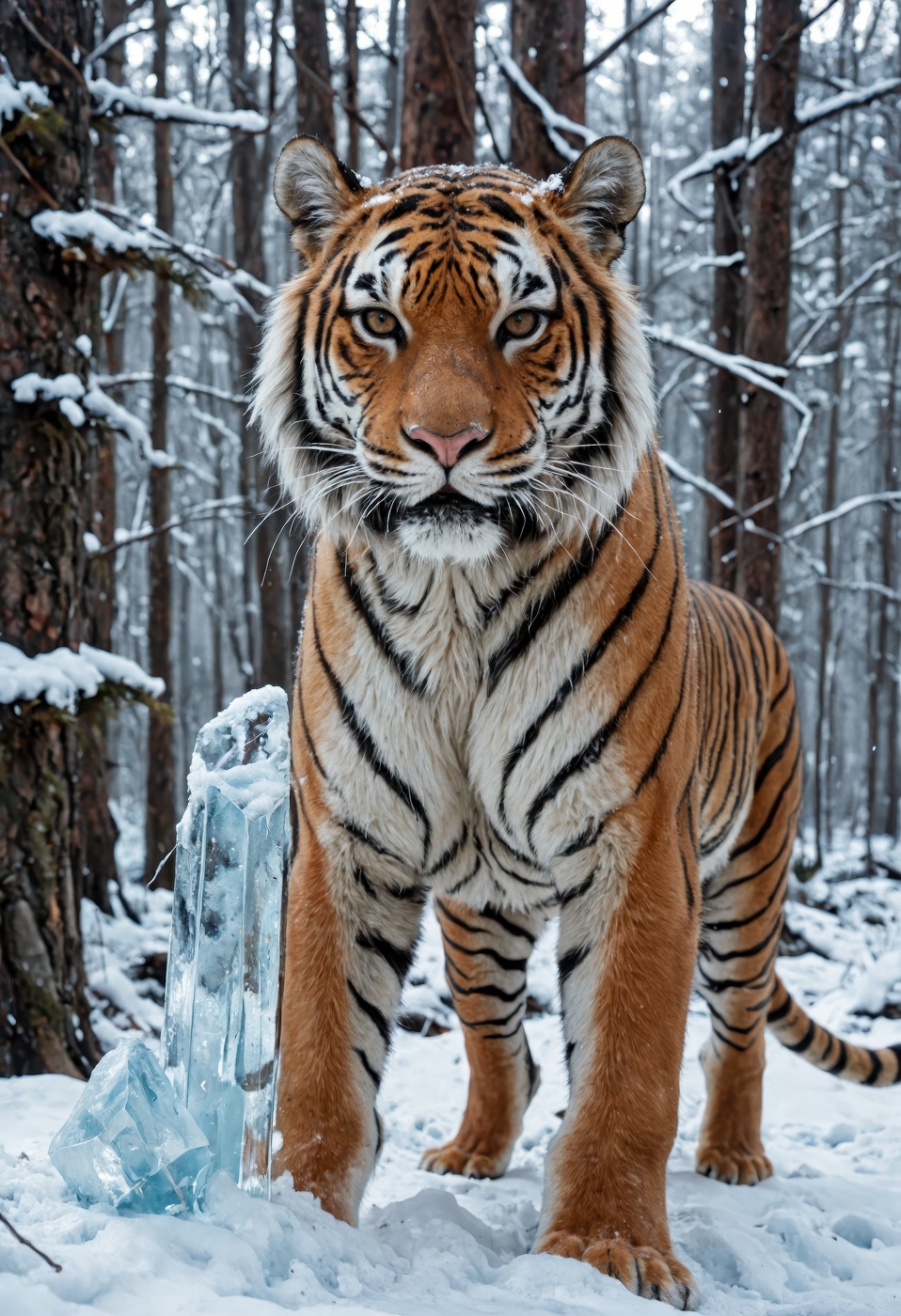 award-winning masterpiece,  RAW editorial photo,  a hyper-detailed tiger in a snowy forest on Tensor.Art