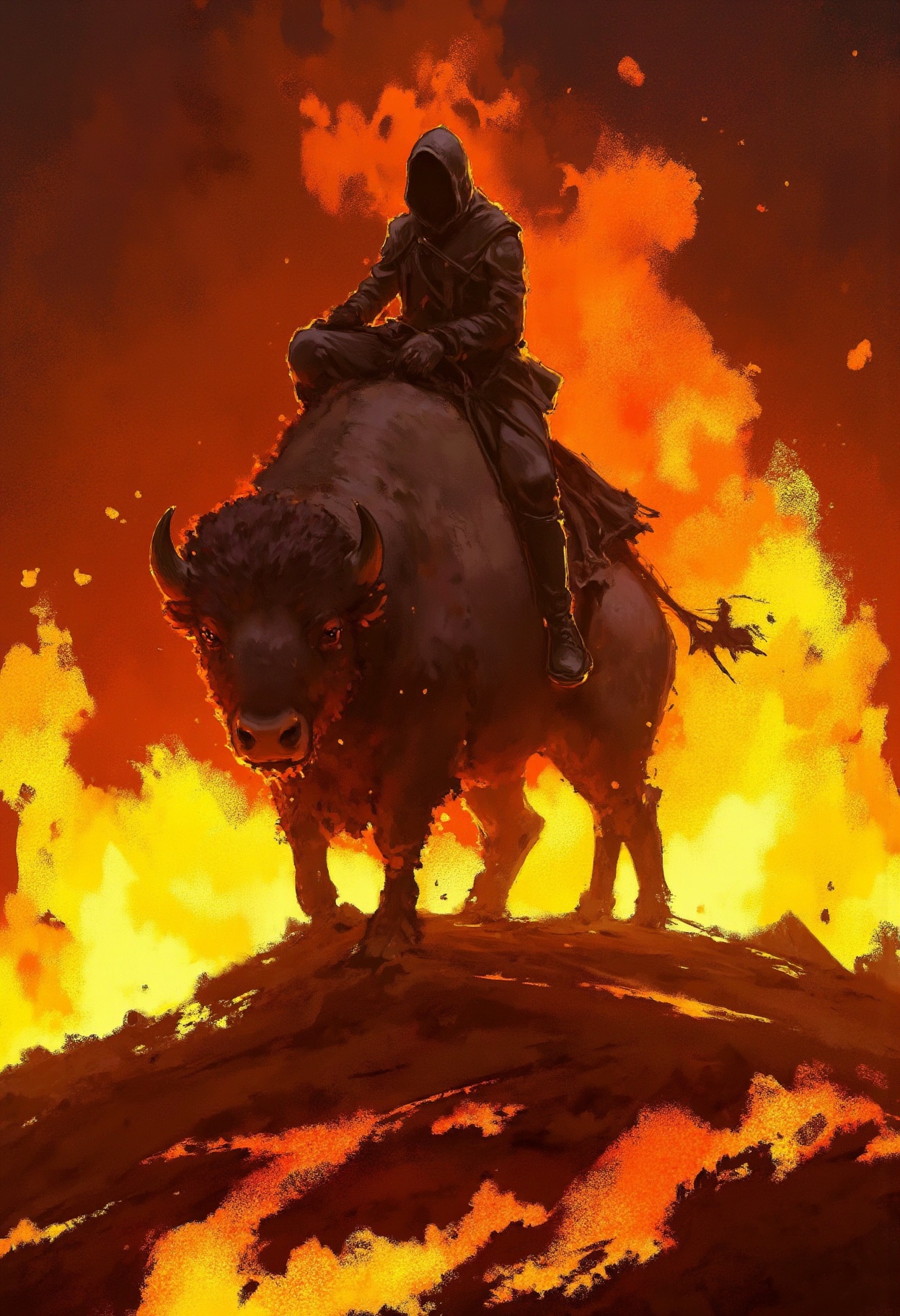 sc3n1ch0r1s0ns,  this is a vibrant semi-realistic digital illustration set in a fantastical apocalyptic landscape. the sce...