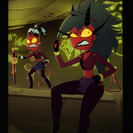 (yellow eyes,  black hair,  demon horns on Tensor.Art