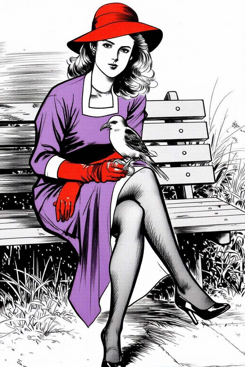 ryoichiikegami2q illustration. Black and white drawing.gilelvgren1. 3/4 view of a young woman with wavy shoulder-length bl...