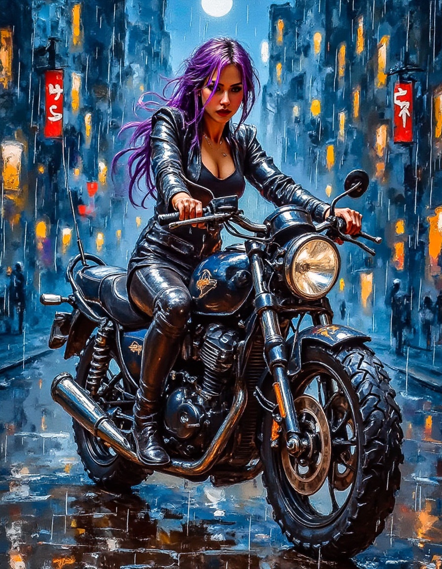A dibrshstrk style painting,  ,  Alluring woman with purple hair on Tensor.Art