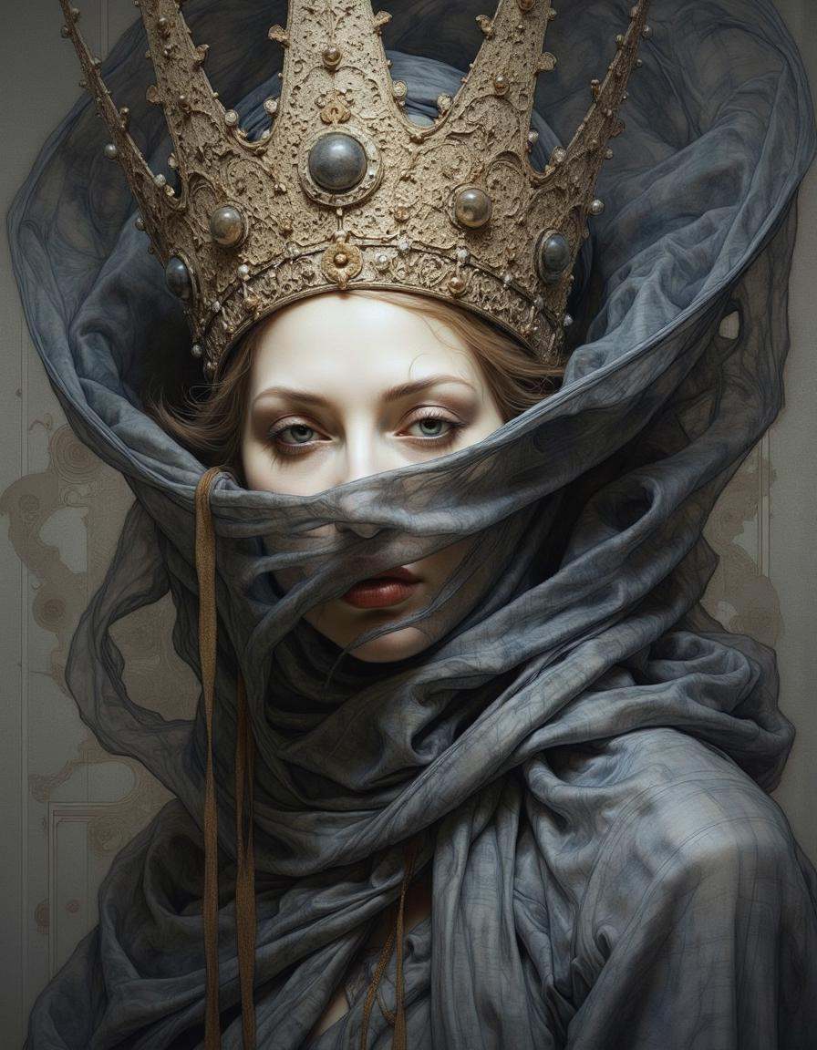 Portrait by Dorota Pietrowiak. This is a highly detailed,  realistic drawing of a dark atmosphere,  dark gray filter close...