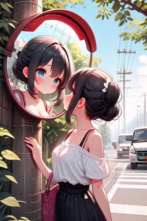 ((convex mirror on utility pole)),  1girl,  1other on Tensor.Art