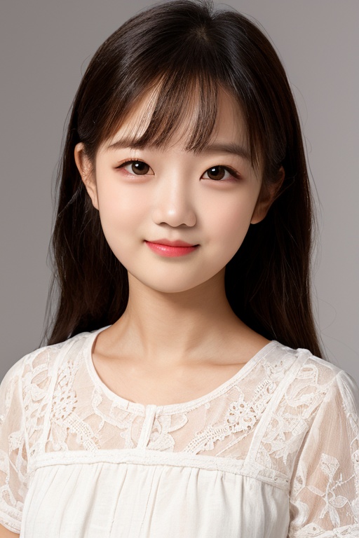 <lora:AgainAgeSliderLora:-1>, girl, smirk, closed mouth, portrait, realistic, dress, simple background, 