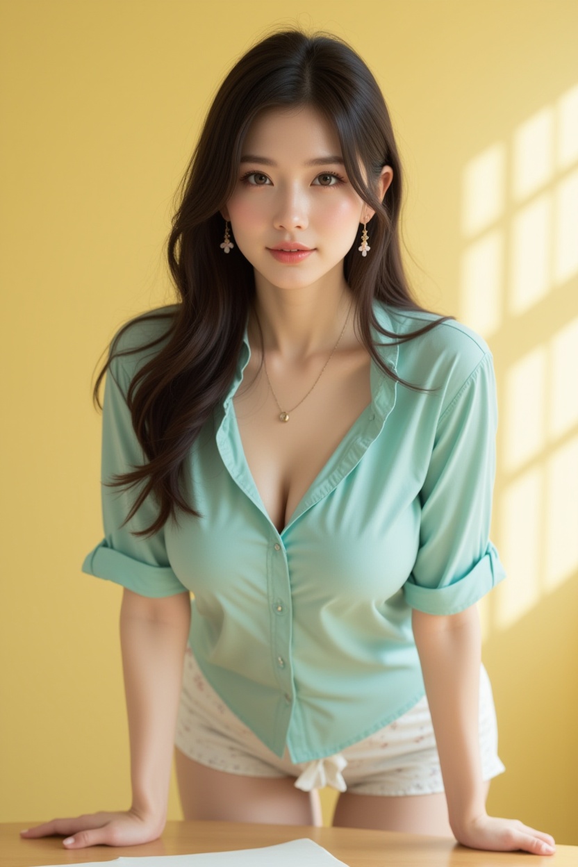 [7][FLUX_108]Realistic photograph,  Against a soft,  gradient light yellow background on Tensor.Art
