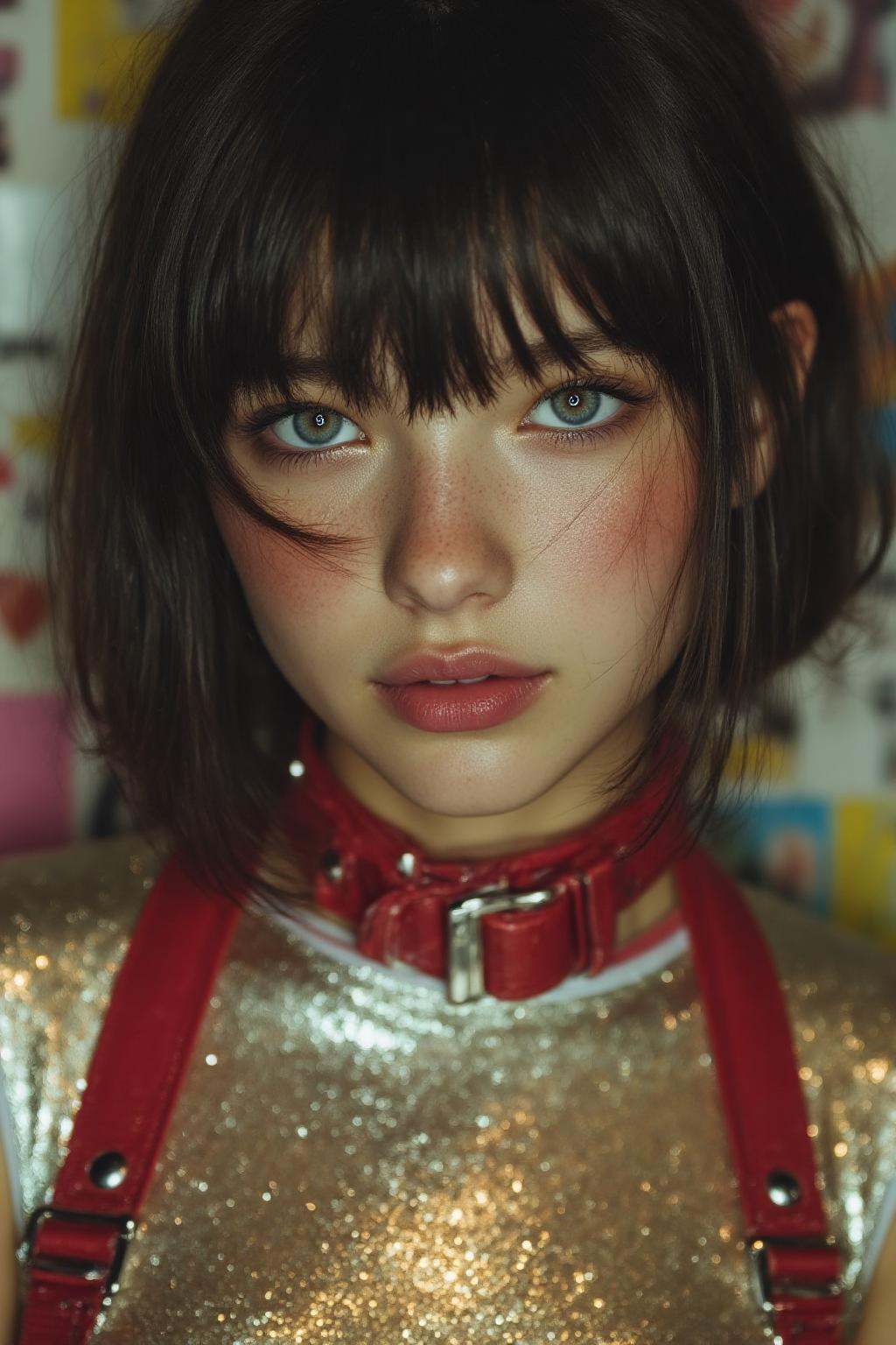 midjourney analog photograph.Close-up of a teenager with short,  dark hair,  bangs on Tensor.Art